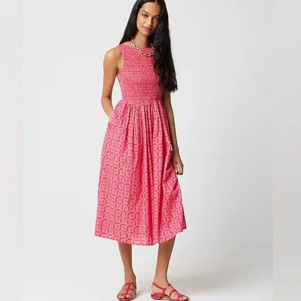 J.Crew Factory Smocked Boatneck Midi Dress Size XS - Picture 2 of 16